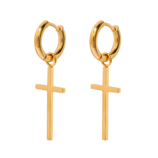 Minimalist Cross Hoops
