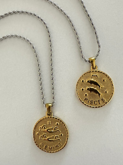 Zodiac Sing Coin Pendant Necklace