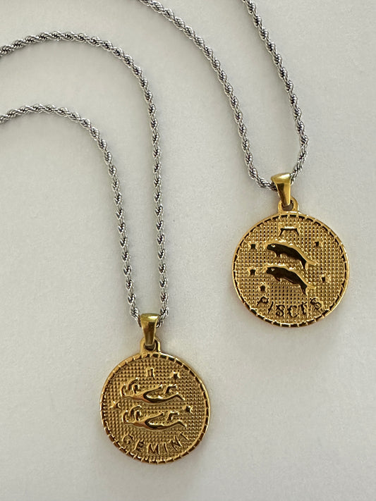 Zodiac Sing Coin Pendant Necklace