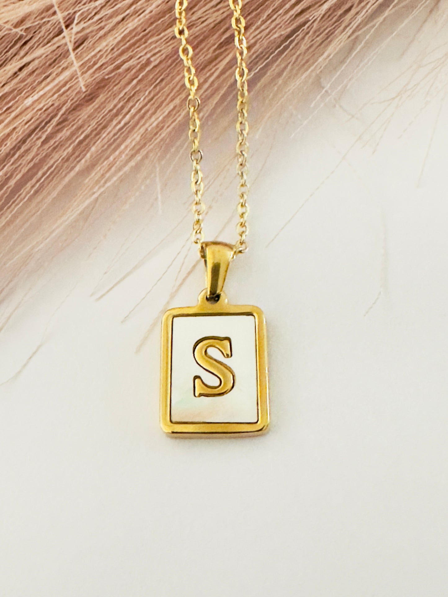 Vintage Initial Natural Shell Initial Necklace