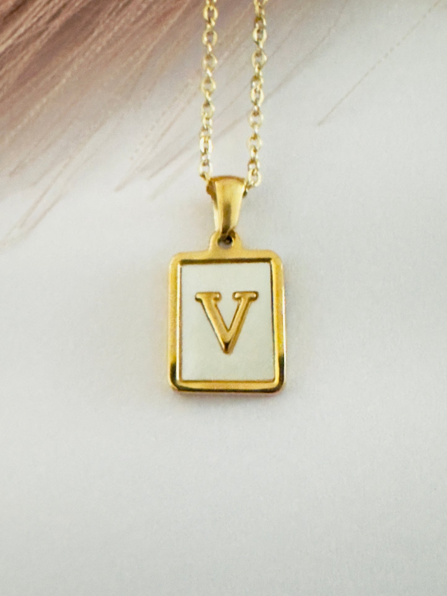 Vintage Initial Natural Shell Initial Necklace