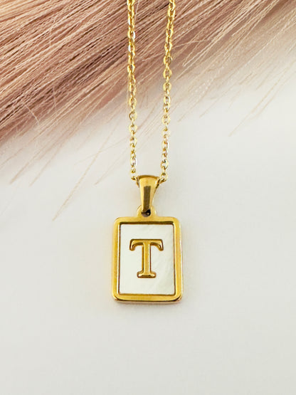 Vintage Initial Natural Shell Initial Necklace