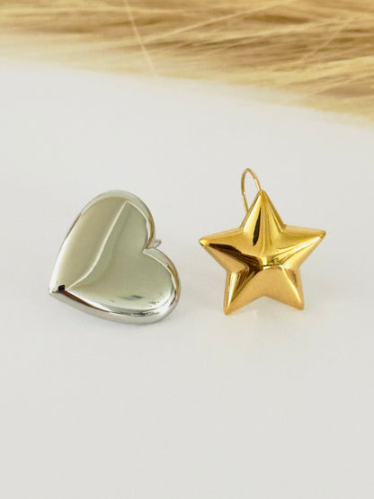 Mix Silver Heart & Gold Star Earrings