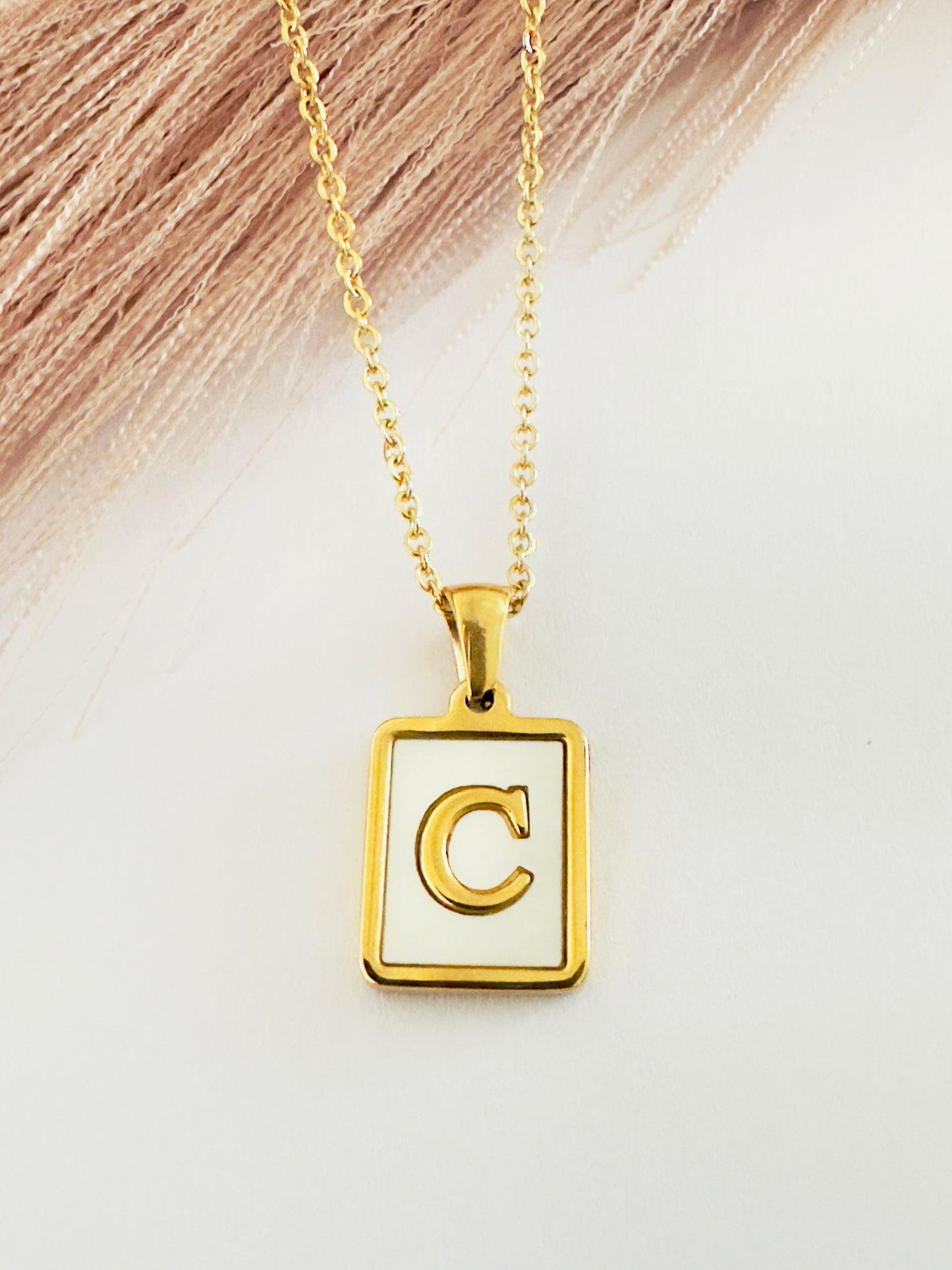 Vintage Initial Natural Shell Initial Necklace