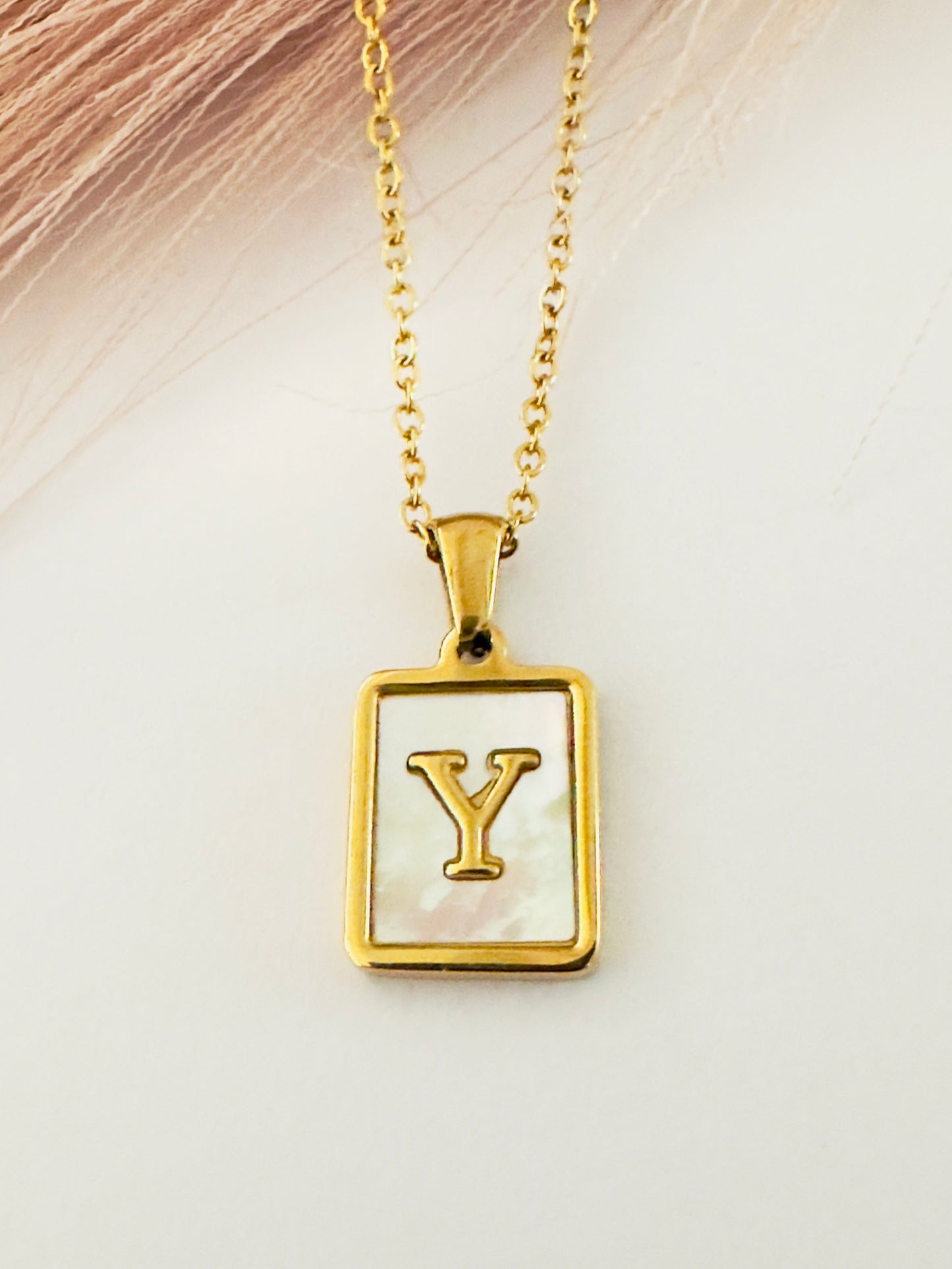 Vintage Initial Natural Shell Initial Necklace