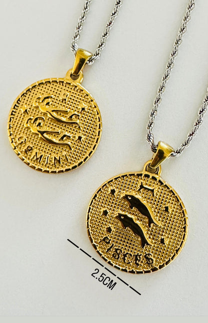 Zodiac Sing Coin Pendant Necklace