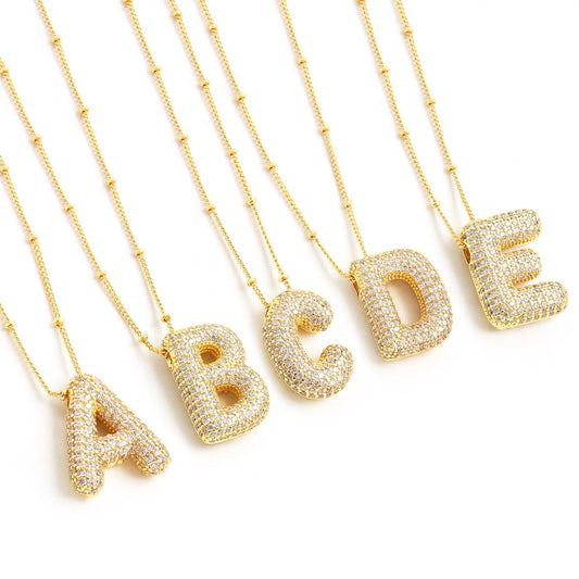 Full Zircon Chunky Bubble Inicial Letter Necklace