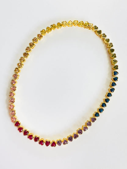 Rainbow Tennis Big Hearts Necklace